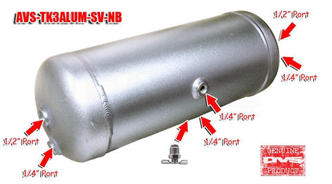 AVS 3 Gallon Aluminum Tank W/ 6 Ports - No Brackets - Silver-Complete Air Ride