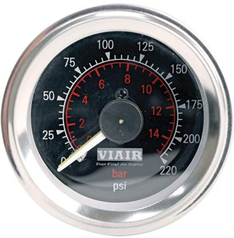 Viair 2" 220 PSI Black Face Illuminated Dual Needle Gauge