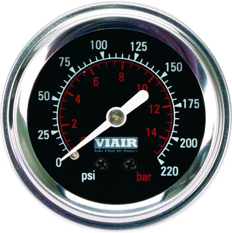 Viair 2" 220 PSI Black Face Illuminated Single Needle Gauge